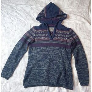 90s Grunge Gorpcore Hooded Sweater Fair Isle‎ Pattern Purple Blue Small